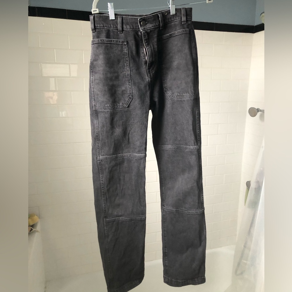 Madewell blackwash jeans.Straightleg utility w/patch detail&pockets.sz26,